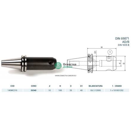 Оправка ISO40 DIN69871 WELDON H100 D10 PAGNONI 140WE210