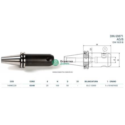 Оправка ISO40 DIN69871 WELDON H100 D20 PAGNONI 140WE220
