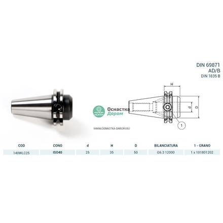 Оправка ISO40 DIN69871 WELDON H35 D.25 PAGNONI 140WLC25