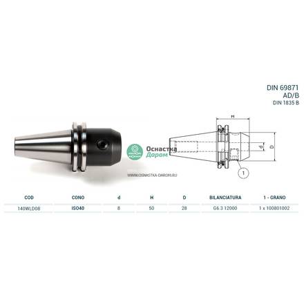 Оправка ISO40 DIN69871 WELDON H50 D8 PAGNONI 140WLD08