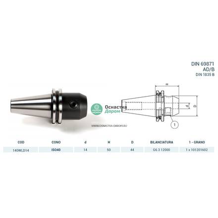 Оправка ISO40 DIN69871 WELDON H50 D14 PAGNONI 140WLD14