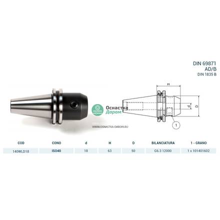 Оправка ISO40 DIN69871 WELDON H63 D18 PAGNONI 140WLD18