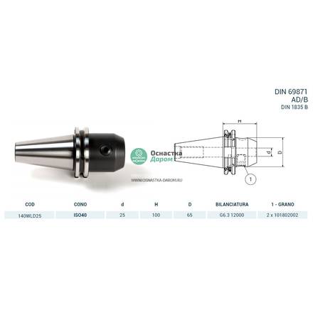 Оправка ISO40 DIN69871 WELDON H100 D25 PAGNONI 140WLD25
