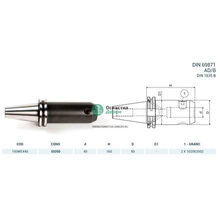 Оправка ISO50 DIN69871 WELDON H160 D40 PAGNONI 150WE440