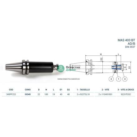 Оправка ISO40 MAS403BT P/F FISSO H100 D.22 PAGNONI 340PF222