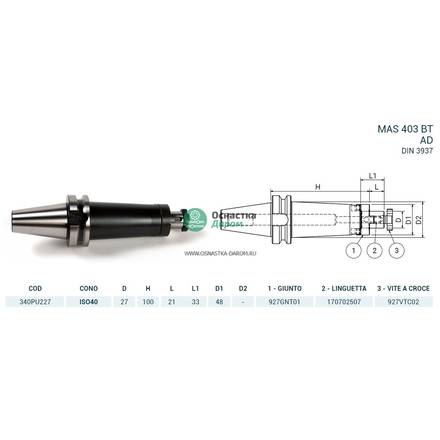 Оправка ISO40 MAS403BT P/F UNIV. H100 D.27 PAGNONI 340PU227