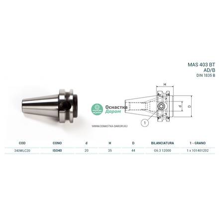 Оправка ISO40 MAS403BT WELDON H35 D.20 PAGNONI 340WLC20