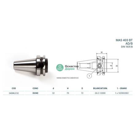 Оправка ISO40 MAS403BT WELDON H70 D.32 PAGNONI 340WLC32