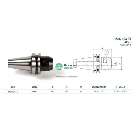 Оправка ISO40 MAS403BT WELDON H63 D.16 PAGNONI 340WLD16