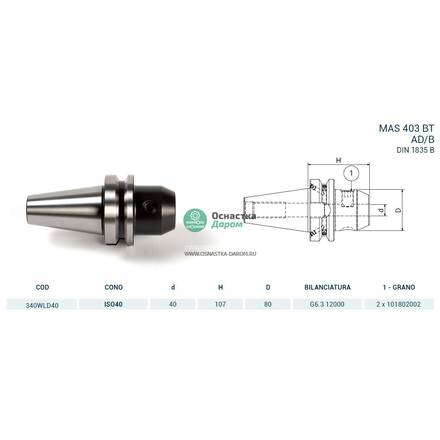 Оправка ISO40 MAS403BT WELDON H105 D.40PAGNONI 340WLD40