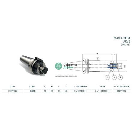 Оправка ISO50 MAS403BT P/F FISSO H50 D.22 PAGNONI 350PF022