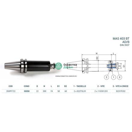 Оправка ISO50 MAS403BT P/F FISSO H300 D.22 PAGNONI 350PF722