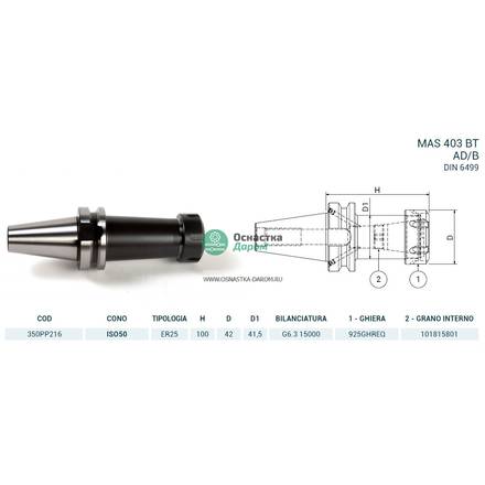 Патрон цанговый ISO50 MAS403BT P/P H100 ER25 PAGNONI 350PP216