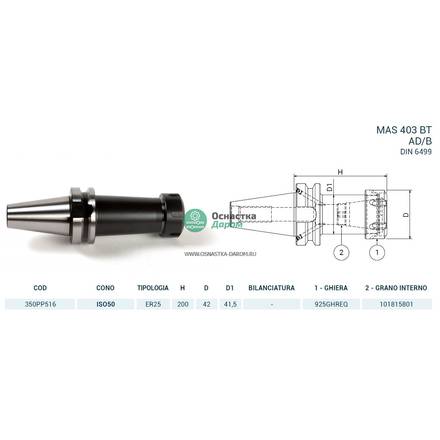Патрон цанговый ISO50 MAS403BT P/P H200 ER25 PAGNONI 350PP516