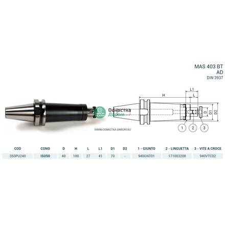 Оправка ISO50 MAS403BT P/F UNIV. H100 D.40 PAGNONI 350PU240