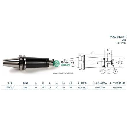 Оправка ISO50 MAS403BT P/F UNIV. H200 D.22 PAGNONI 350PU522
