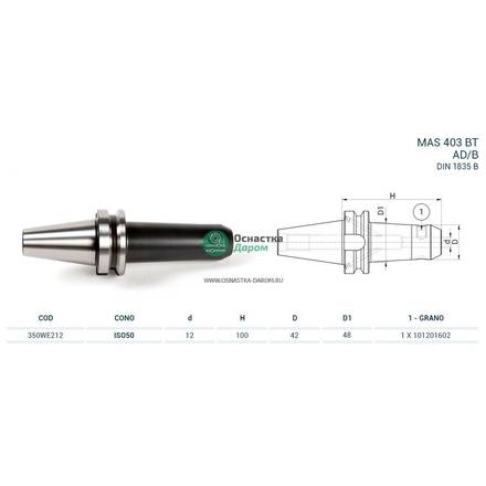 Оправка ISO50 MAS403BT WELDON H100 D.12 PAGNONI 350WE212