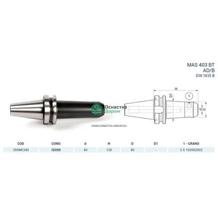 Оправка ISO50 MAS403BT WELDON H130 D.40 PAGNONI 350WE340