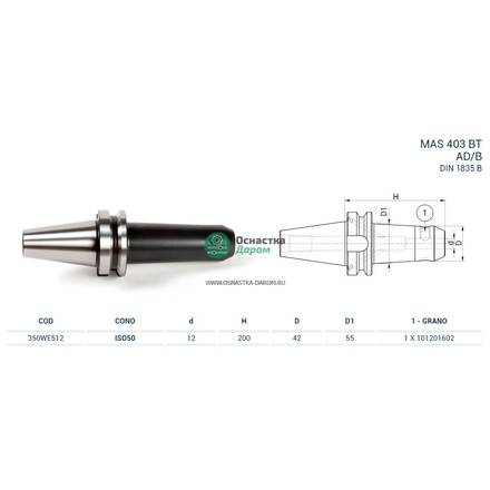 Оправка ISO50 MAS403BT WELDON H200 D.12 PAGNONI 350WE512