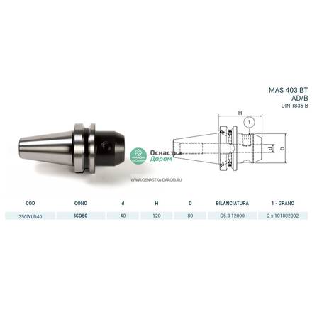 Оправка ISO50 MAS403BT WELDON H120 D.40 PAGNONI 350WLD40