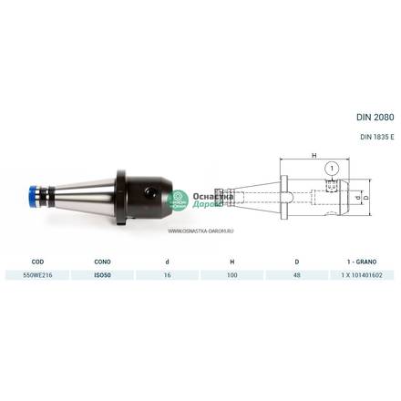 Оправка ISO50 DIN2080 H100 WELDON D16 PAGNONI 550WE216