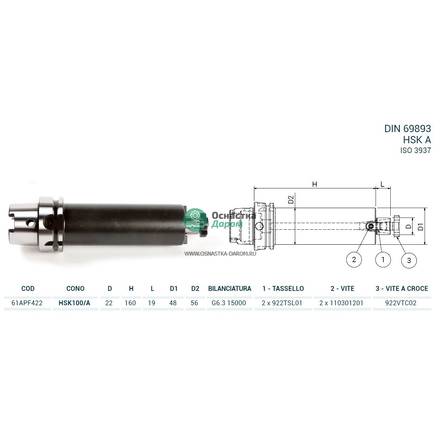 Оправка HSK100/A DIN69893 P/F FISSO H160 D22 PAGNONI 61APF422 Special