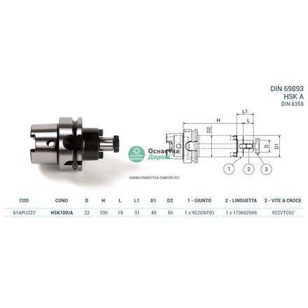 Оправка HSK100/A DIN69893 P/F UNIV. H100 D22 PAGNONI 61APU222