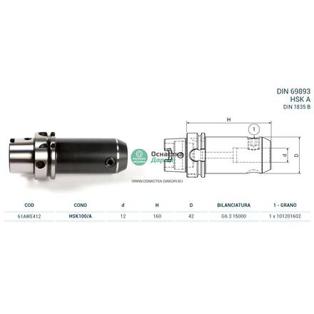 Оправка HSK100/A DIN69893 WELDON H160 D12 PAGNONI 61AWE412