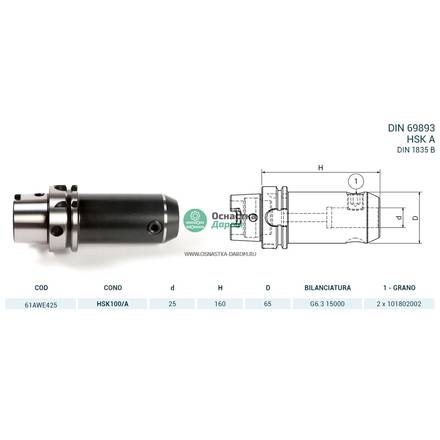Оправка HSK100/A DIN69893 WELDON H160 D25 PAGNONI 61AWE425