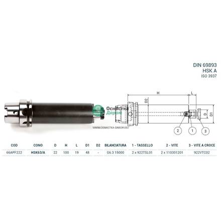 Оправка HSK63/A DIN69893 P/F FISSO H100 D22 PAGNONI 66APF222